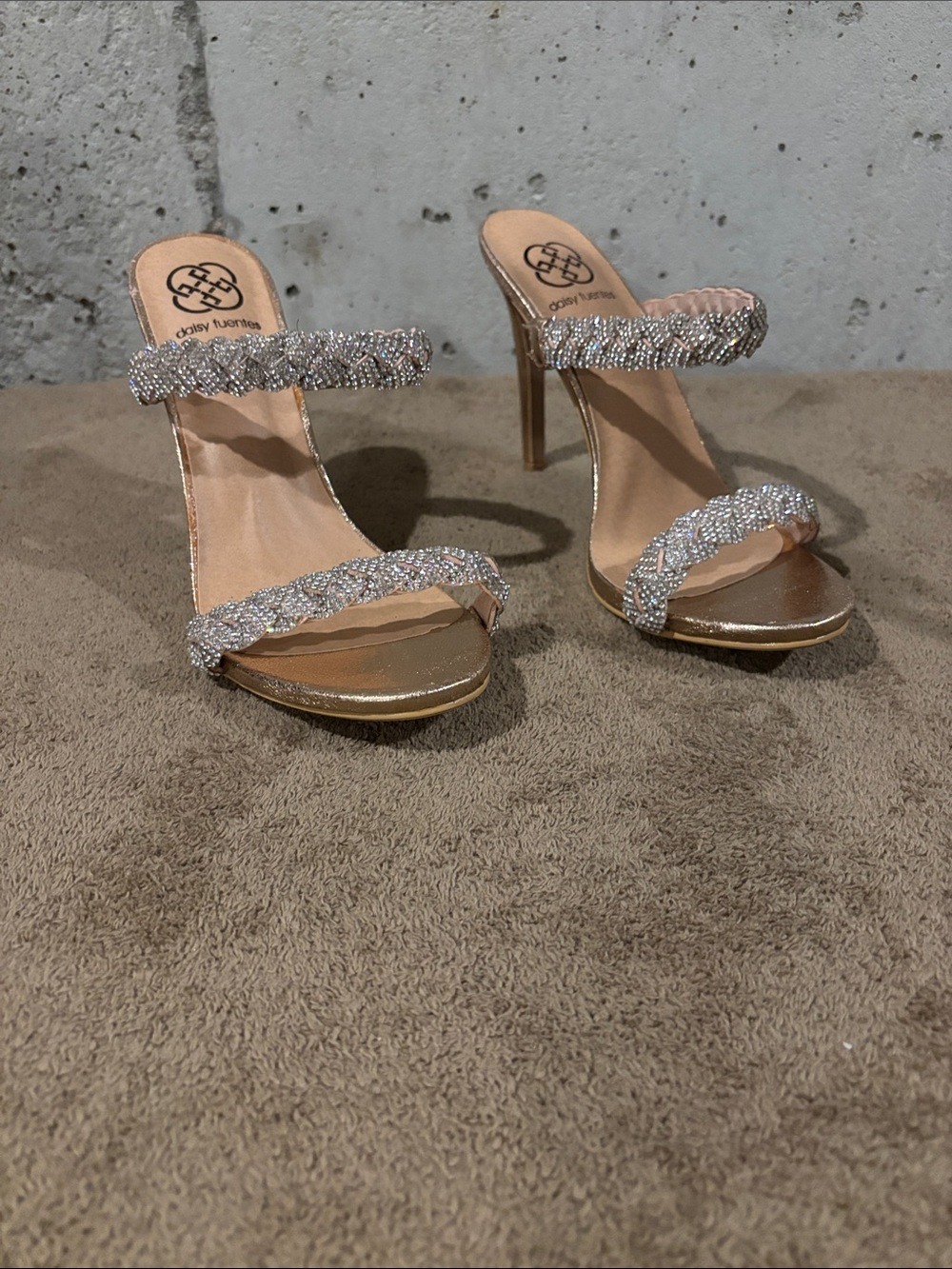 Daisy Fuentes Metallic Gold Braided Crystal Strap Stilettos-Sz 10